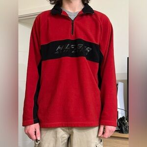 Vintage 90s red and black Tommy Hilfiger fleece jacket